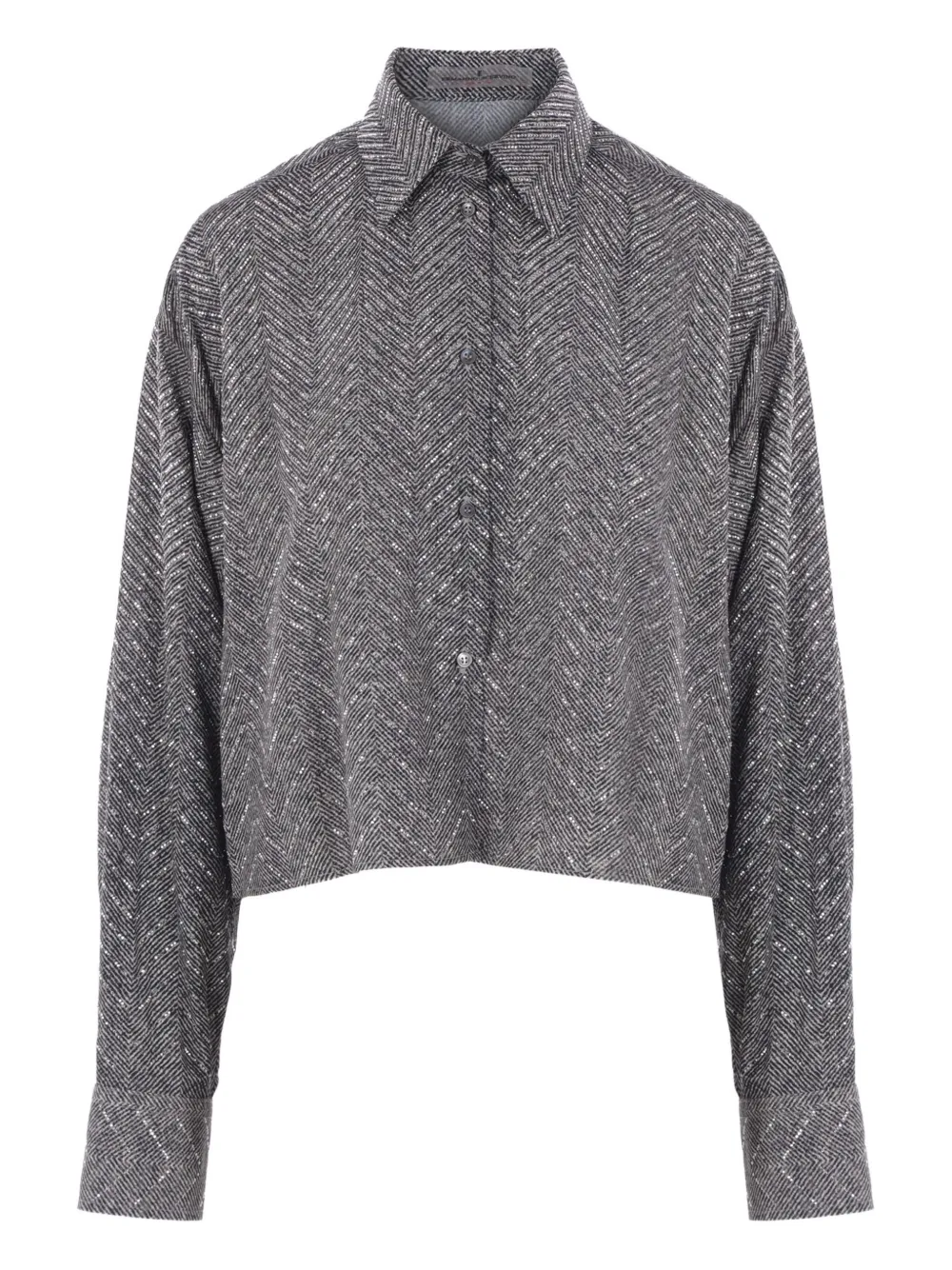 Ermanno Scervino Herringbone Crystal-embellished Shirt In Gray