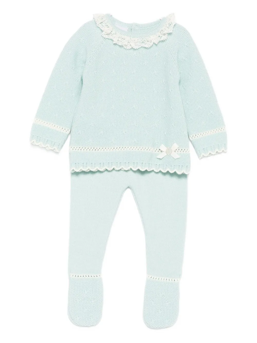 Paz Rodriguez Lace-trimmed Knitted Top And Trousers Set In Blue