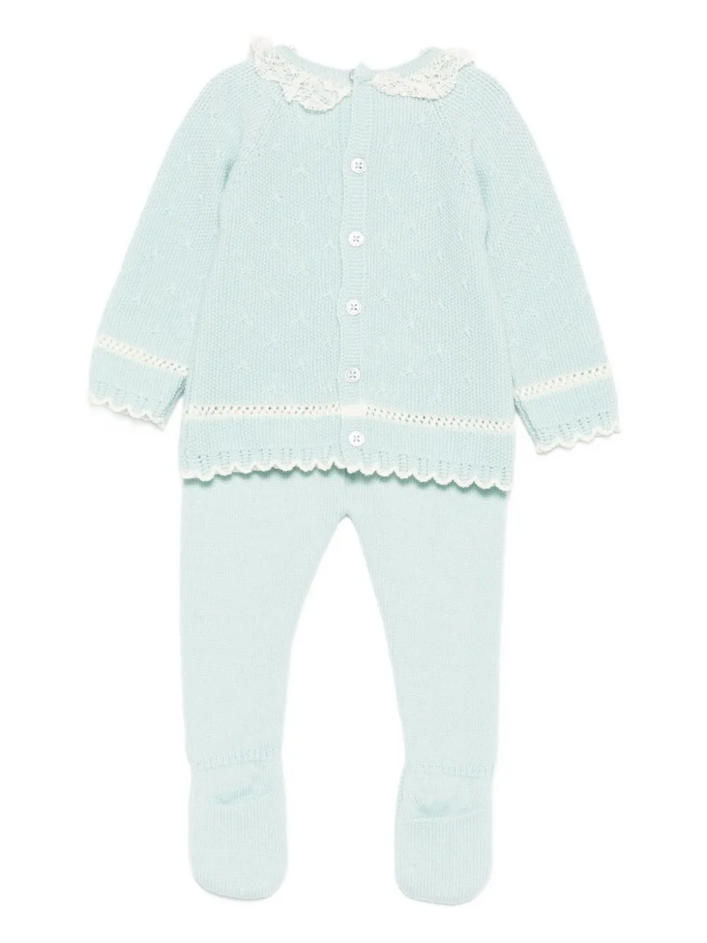 Paz Rodriguez Lace-trimmed Knitted Top And Trousers Set In Blue