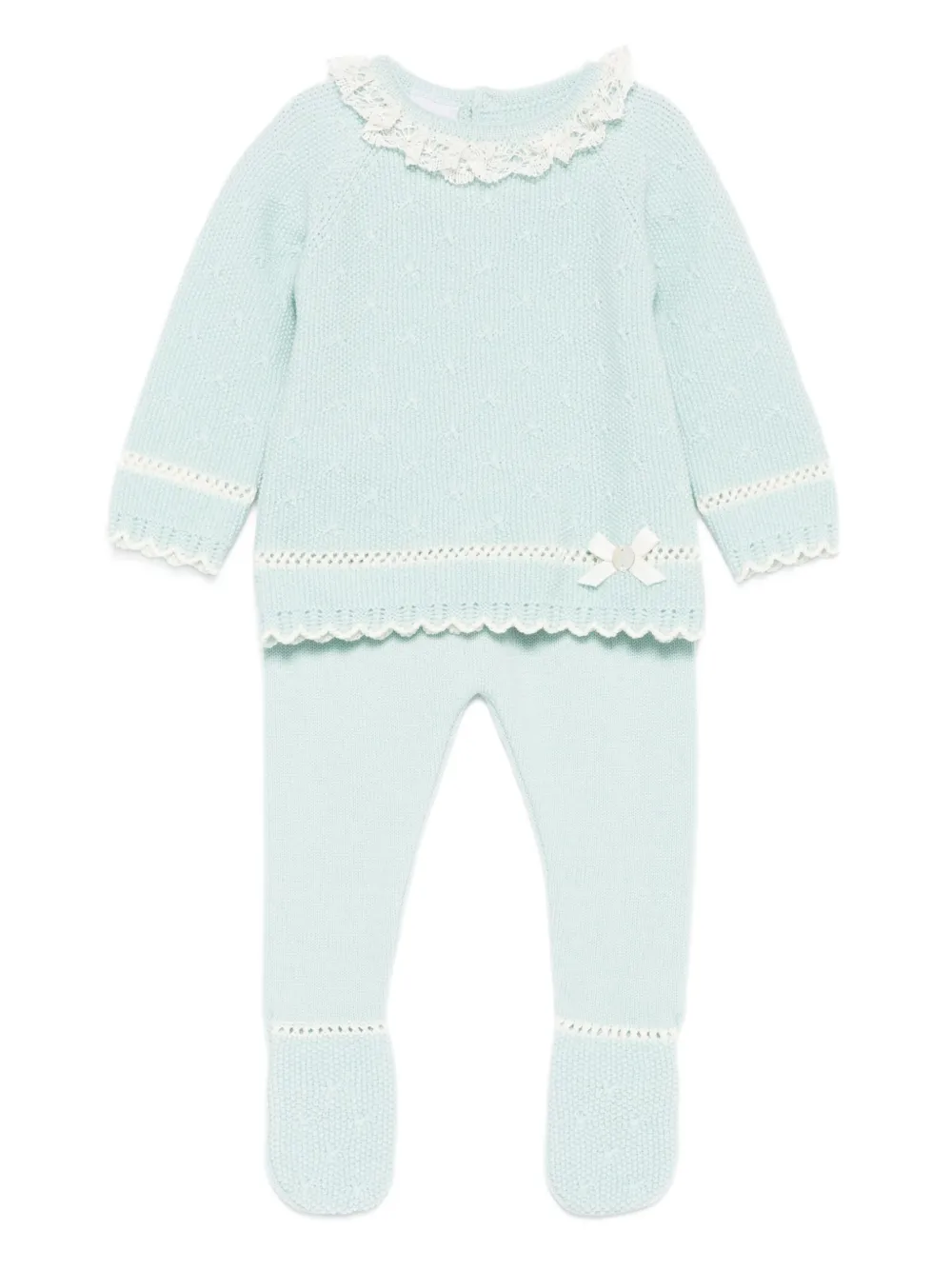 Paz Rodriguez Gebreide top en broek set met afwerking van kant Groen