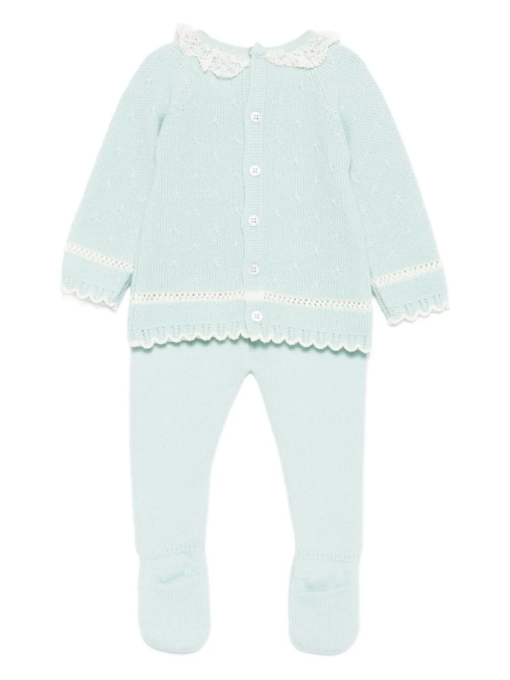 Paz Rodriguez Gebreide top en broek set met afwerking van kant Groen