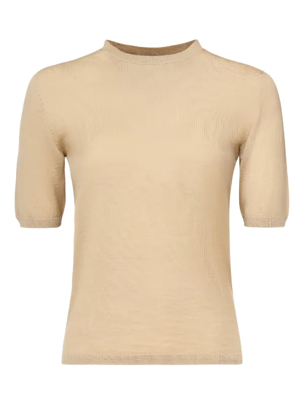 Max Mara◆ SHORT-SLEEVED ROUND NECK Tシャツ Max Mara short-sleeve round-neck Knit T-shirt | Neutrals | FARFETCH BH