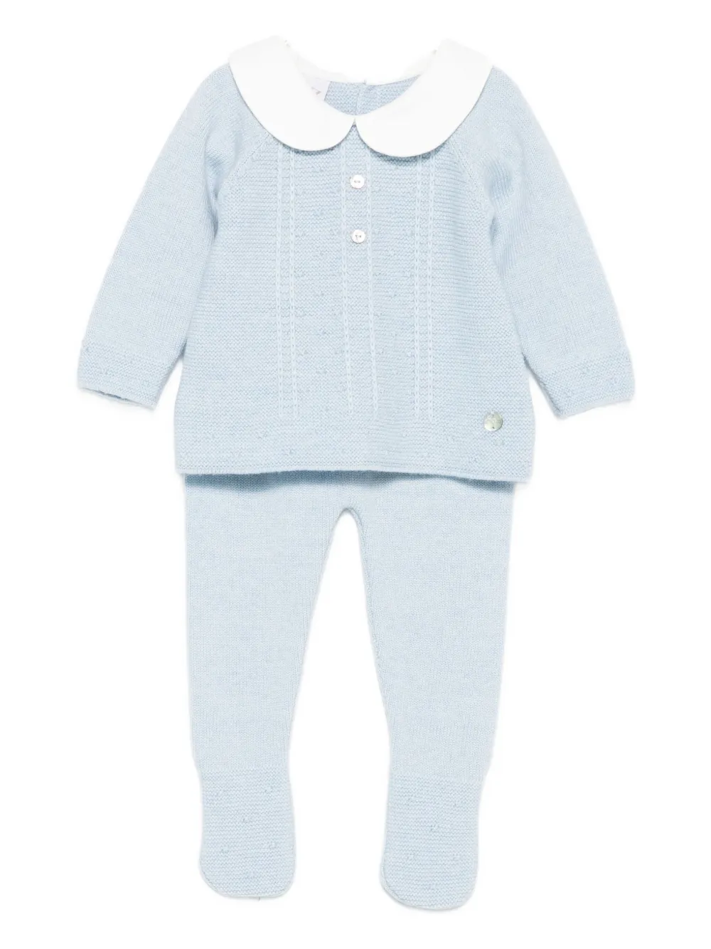 Paz Rodriguez Peter Pan-collar Knitted Top And Trousers Set In Blue