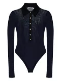 Self-Portrait ribbed gold-button bodysuit - Blue