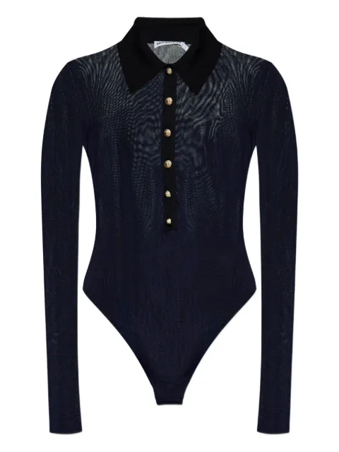 Self-Portrait ribbed gold-button bodysuit