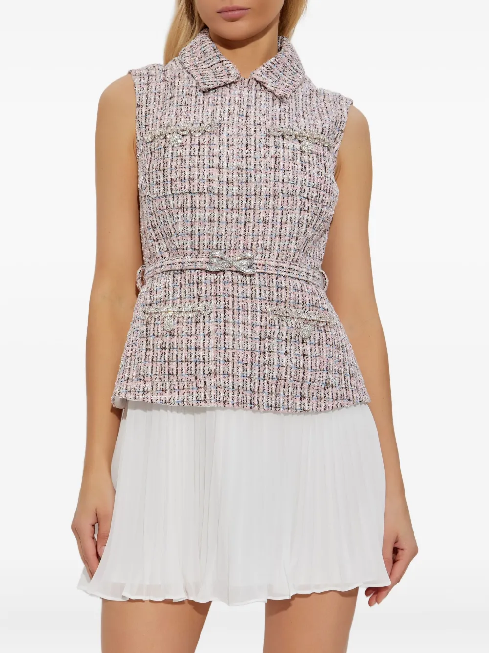 Self-Portrait tweed pleated dress Roze