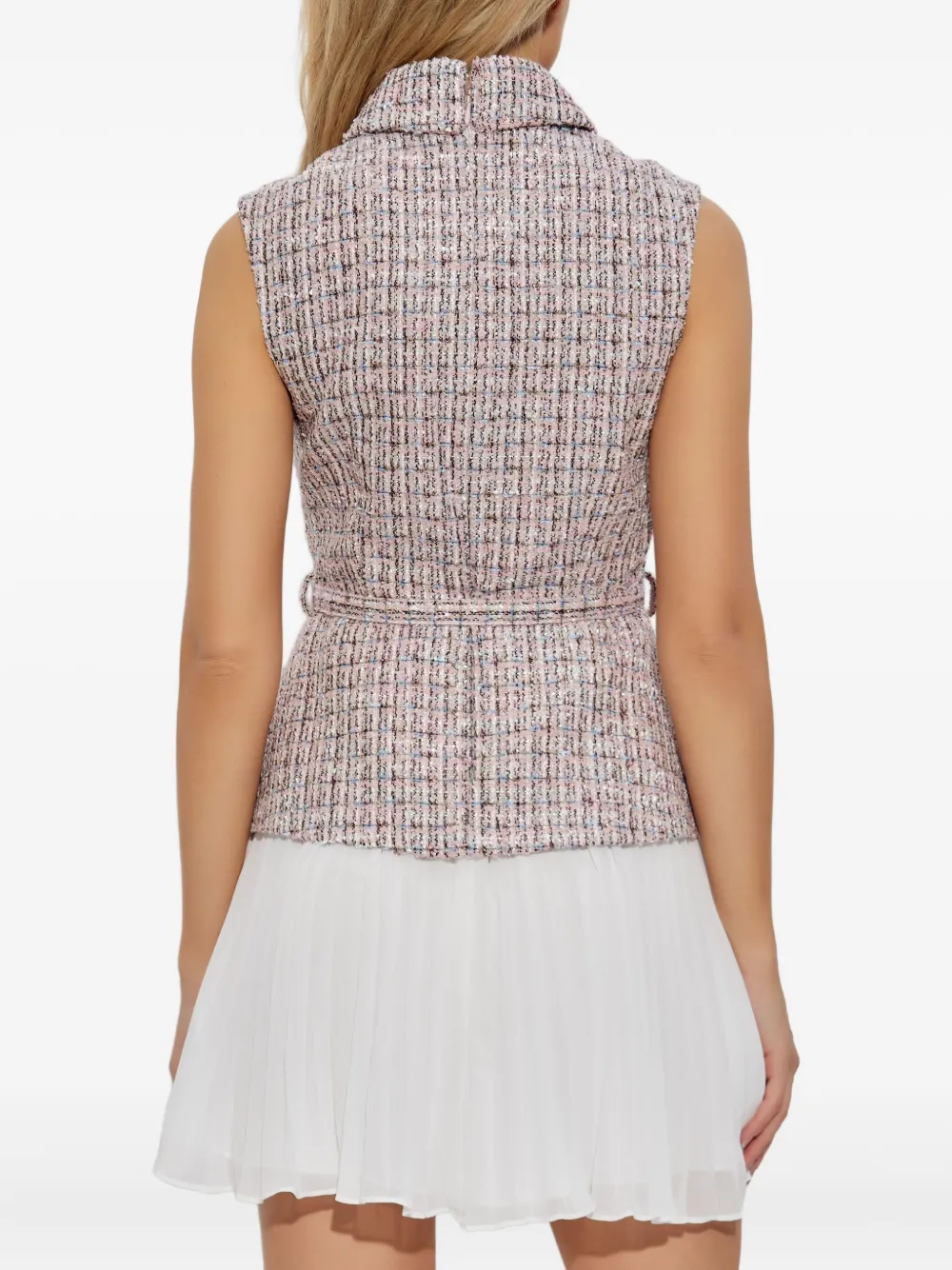 Self-Portrait tweed pleated dress Roze