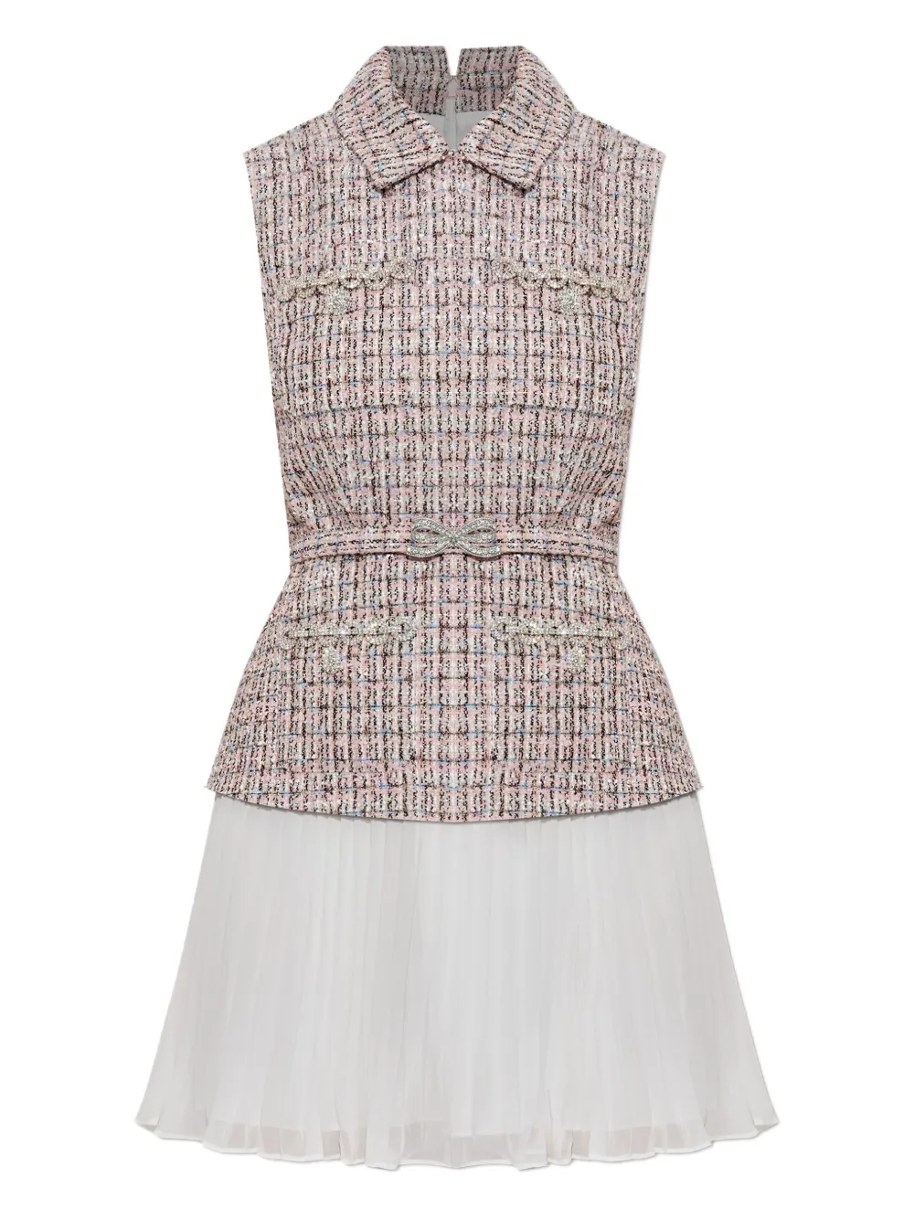 Self-Portrait tweed pleated dress Roze