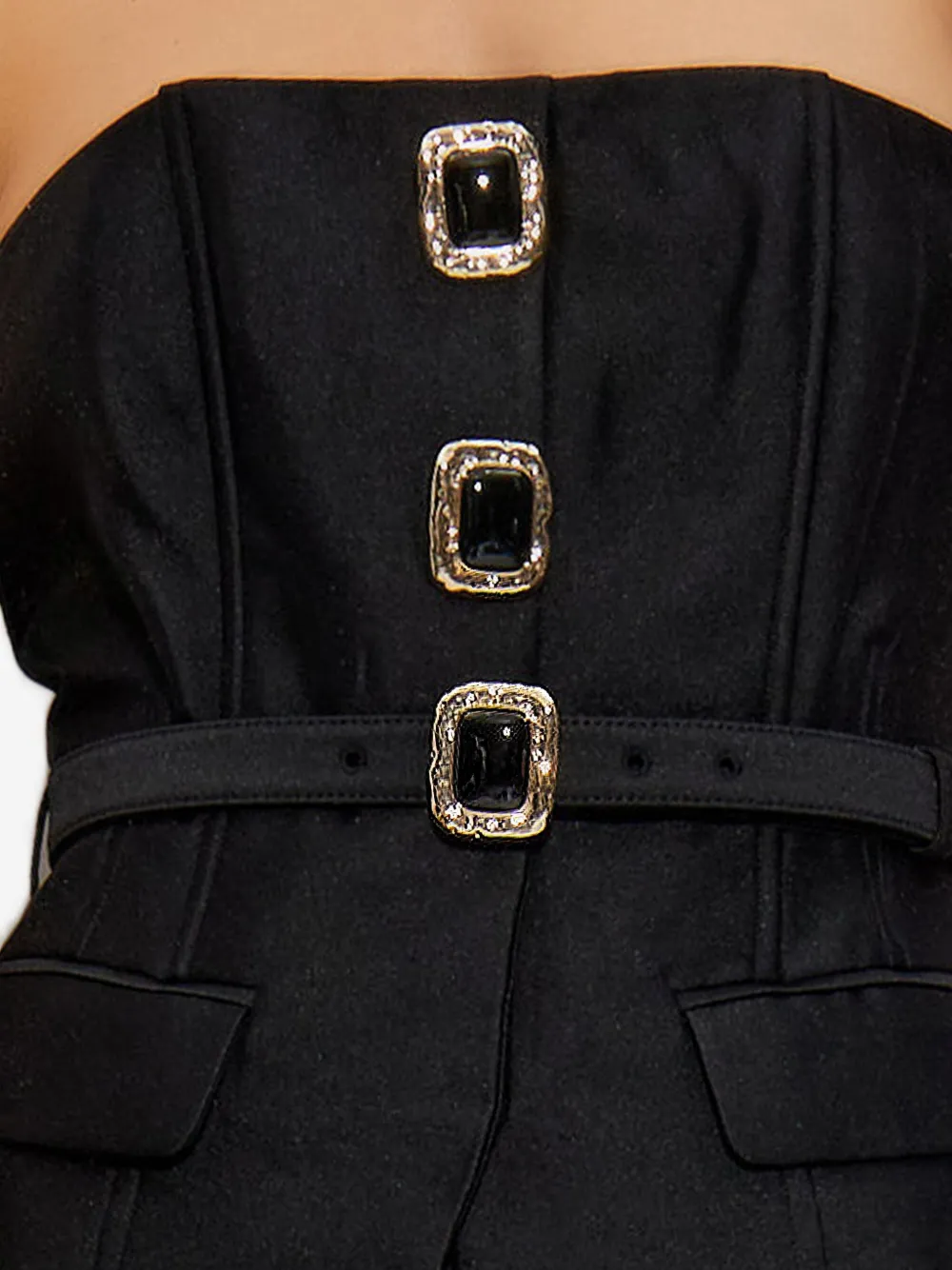 Self-Portrait belted buckle-detail dress Zwart