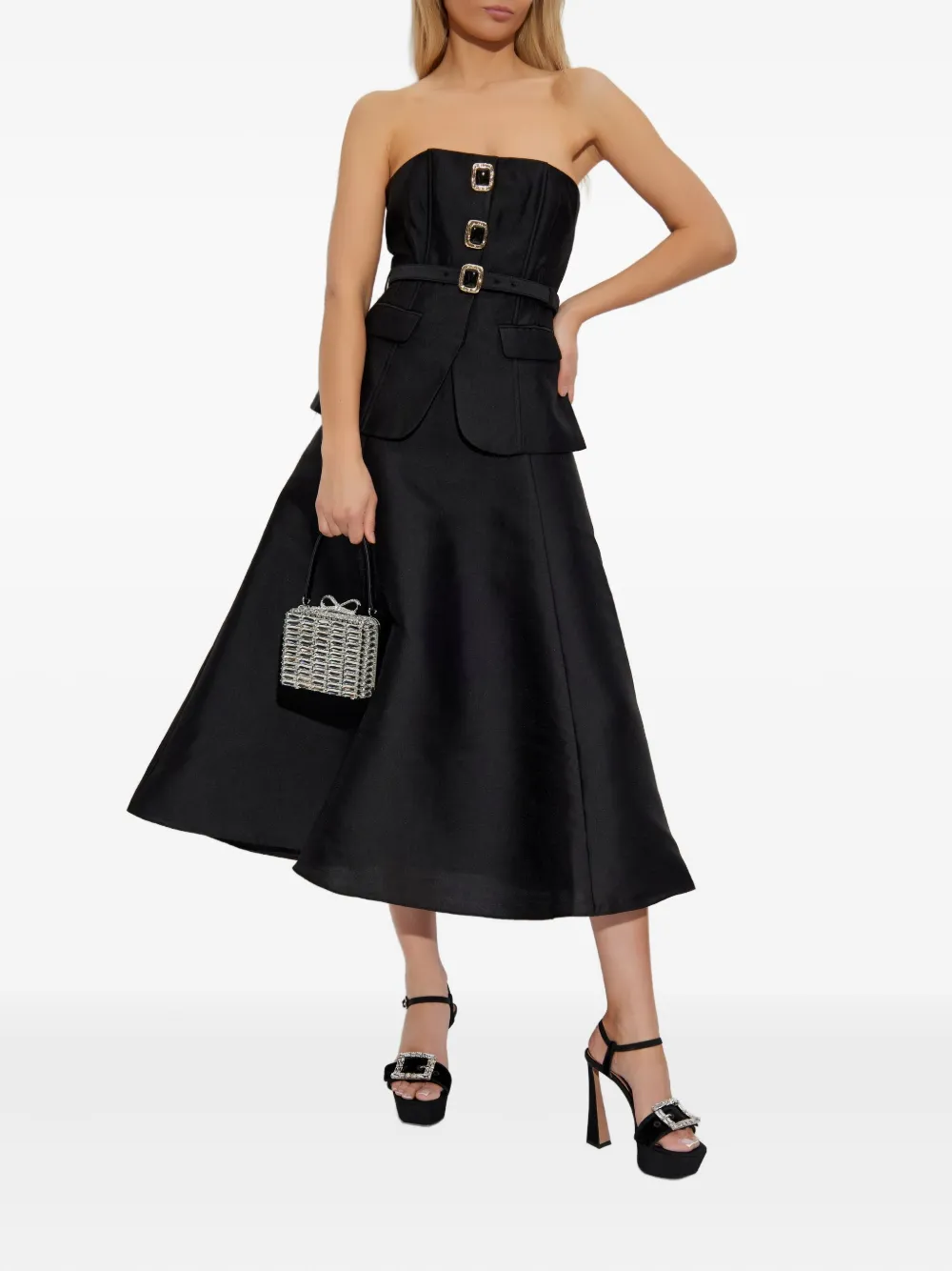 Self-Portrait belted buckle-detail dress - Zwart