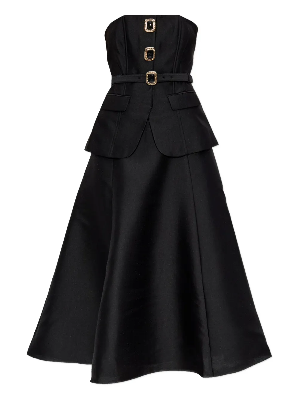 Self-Portrait belted buckle-detail dress Zwart