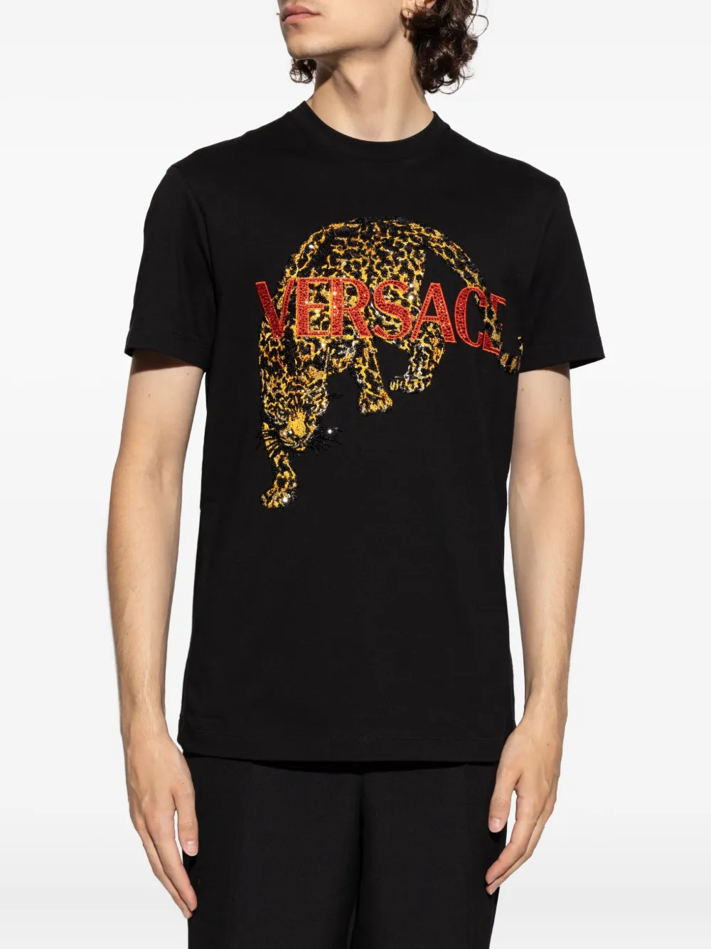 Versace T-shirt met pailletten Zwart