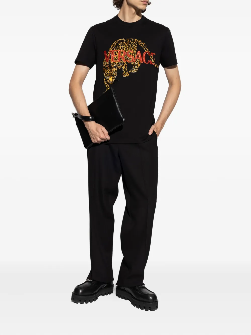 Versace T-shirt met pailletten - Zwart