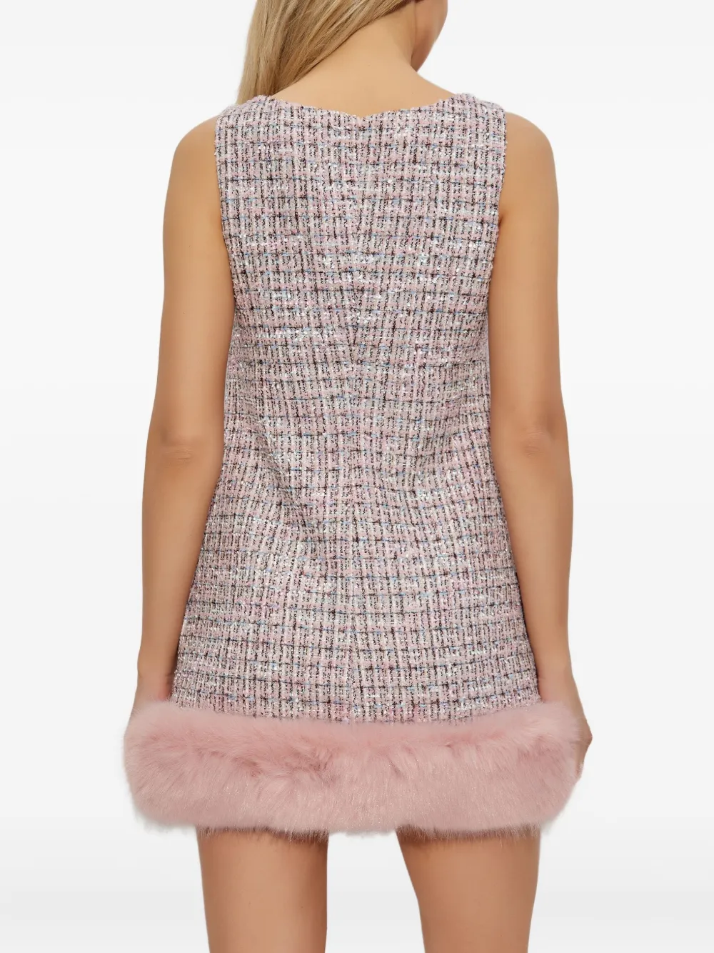 Self-Portrait embellished fur-trimmed dress Roze