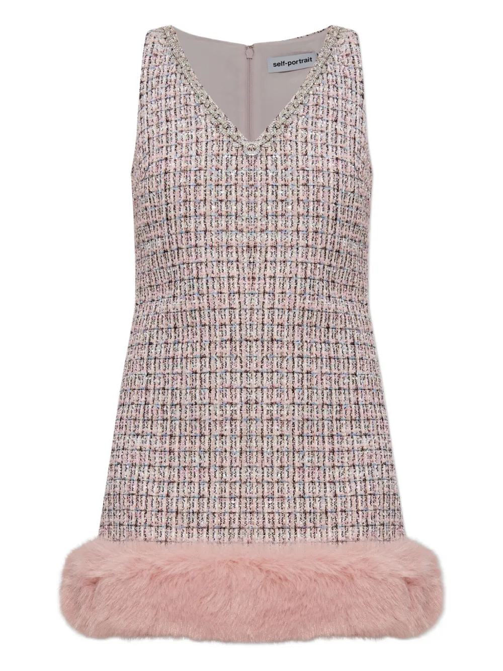 Self-Portrait embellished fur-trimmed dress Roze