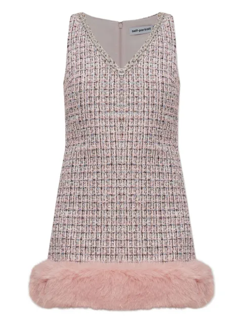 Self-Portrait embellished fur-trimmed dress