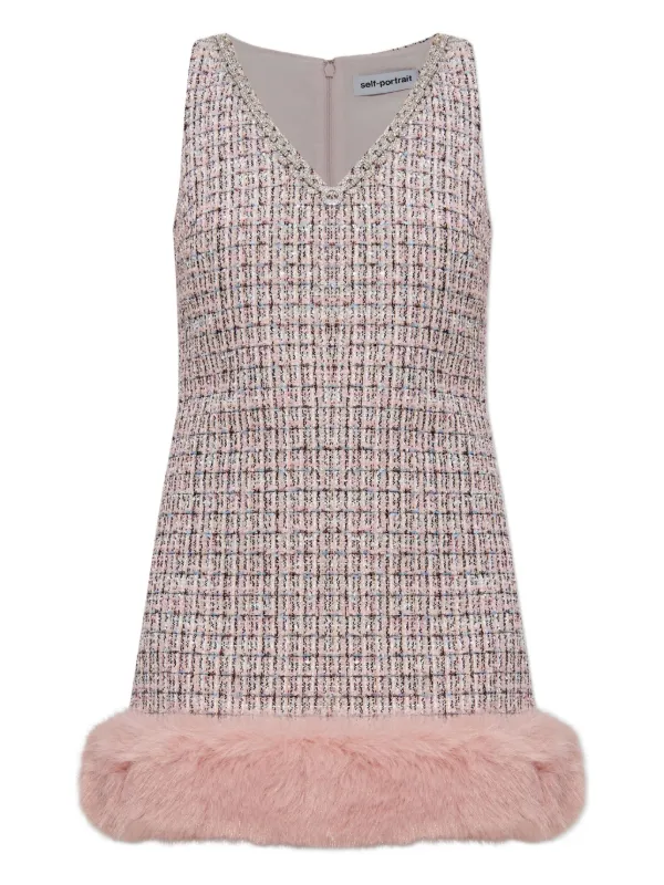 self portrait pink boucle mini dress self-portrait - Pink Boucle Checked Mini Dress