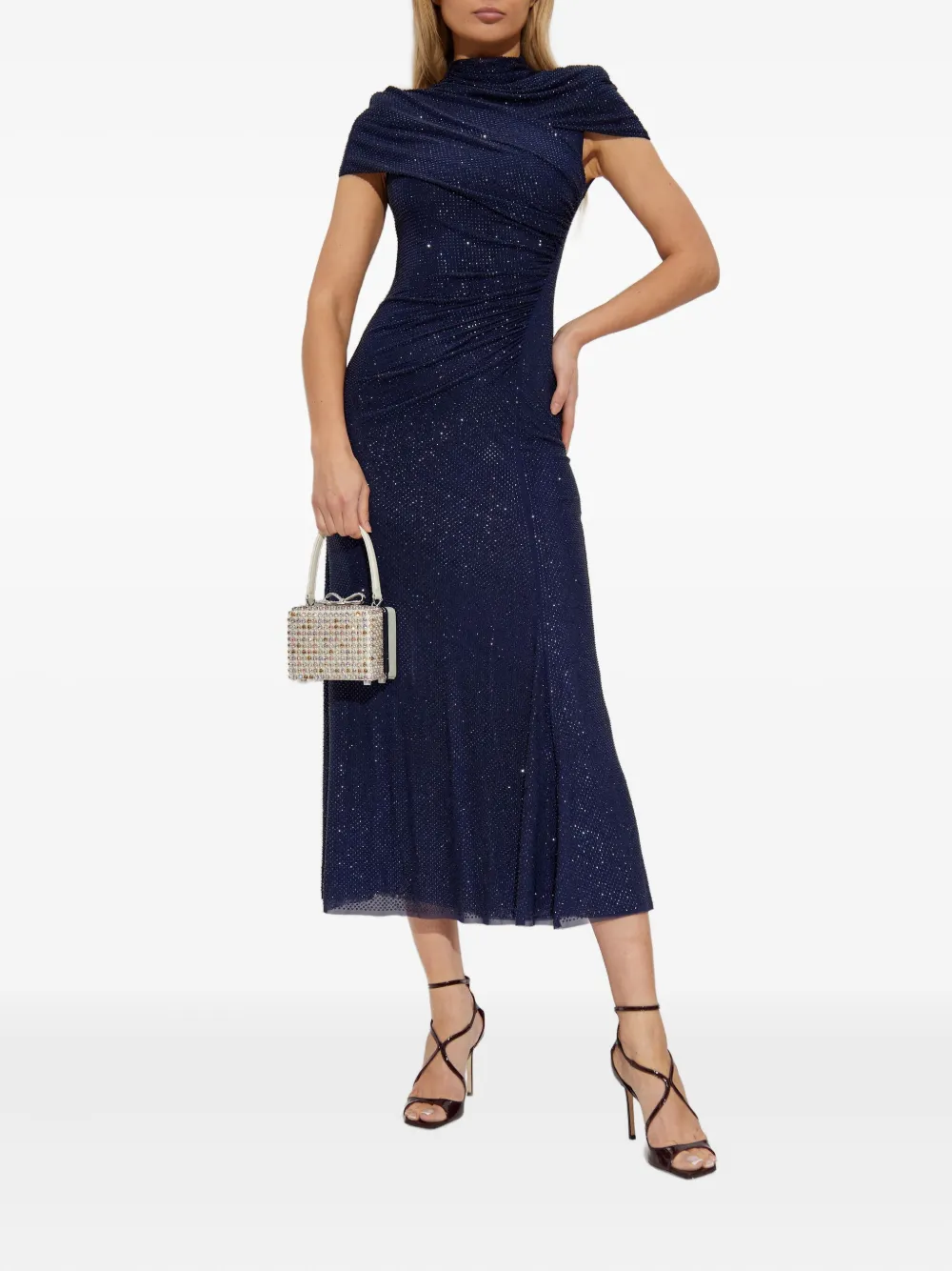 Self-Portrait embellished draped dress Blauw