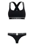Emporio Armani cross-back logo bra set - Black