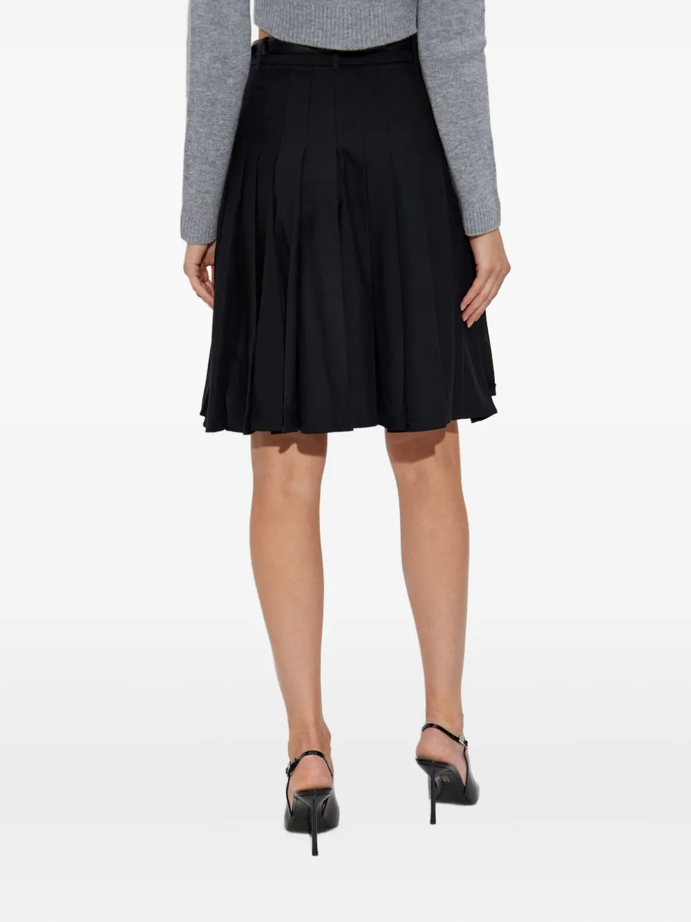 Self-Portrait pleated belted midi skirt Zwart