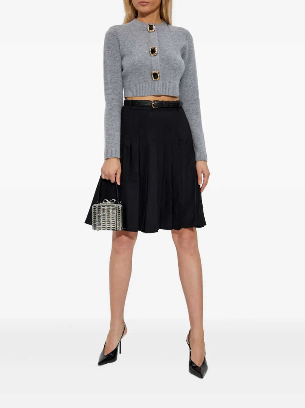 Self-Portrait pleated belted midi skirt - Zwart