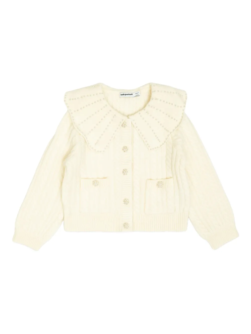 Self-Portrait Kids Kabelgebreid vest verfraaid met parels Beige