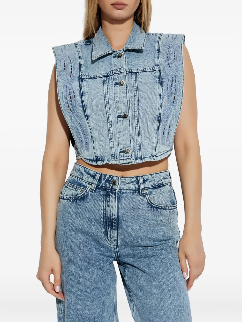 IRO Rosye denim jack met broderie anglaise Blauw