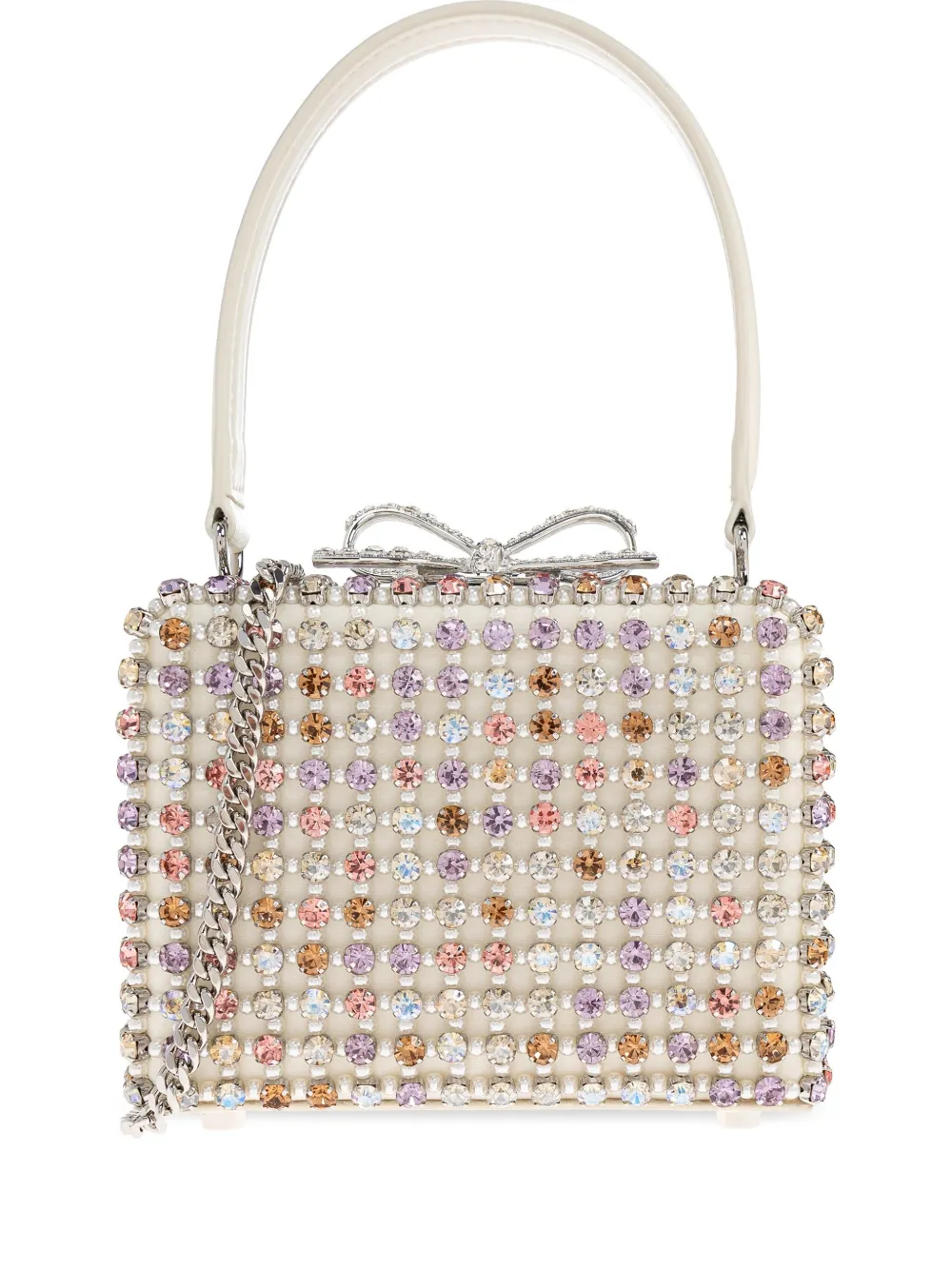 Self-Portrait crystal-embellished bow tote bag Wit