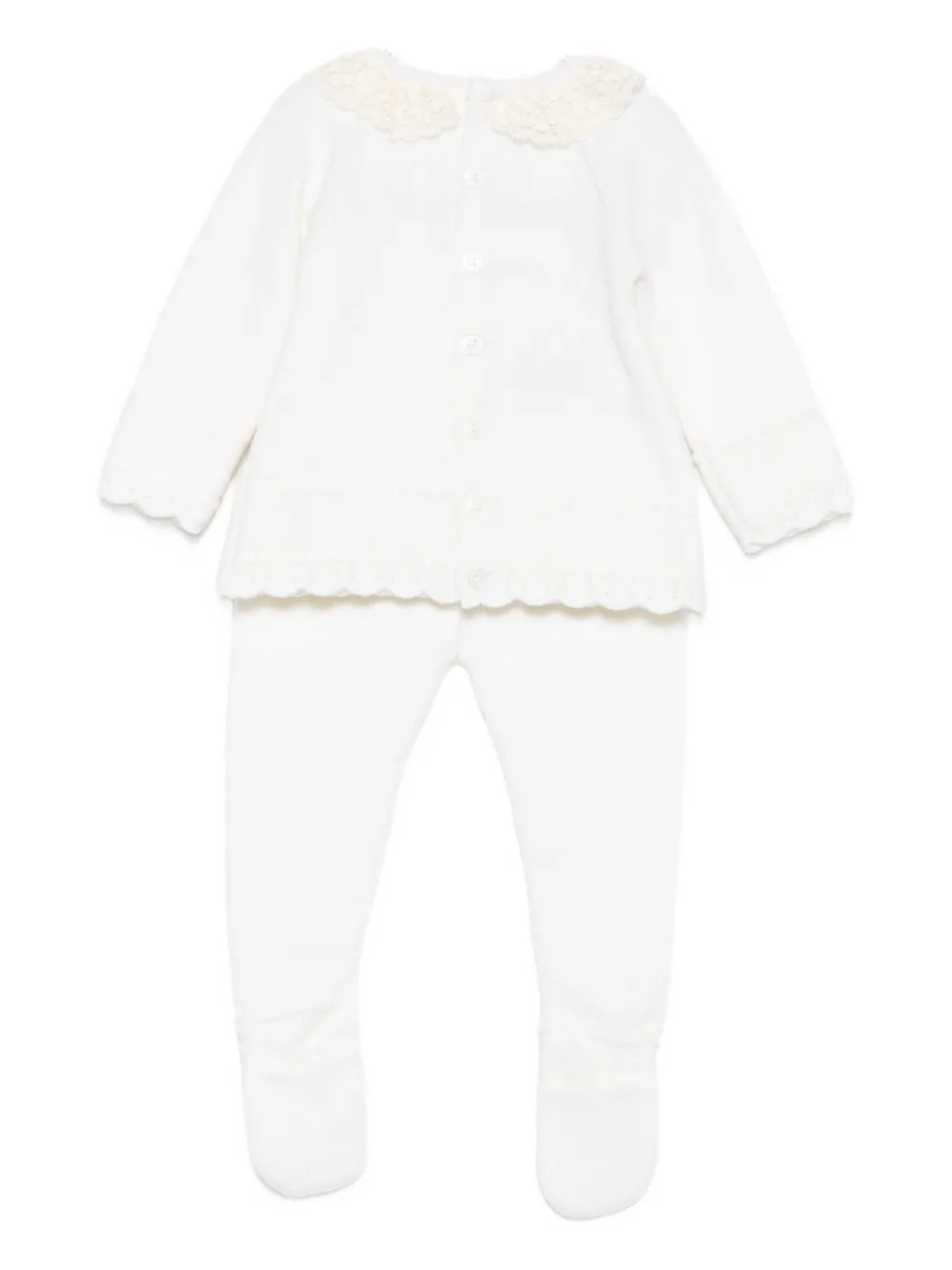 Paz Rodriguez Gebreide top en broek set met afwerking van kant Beige