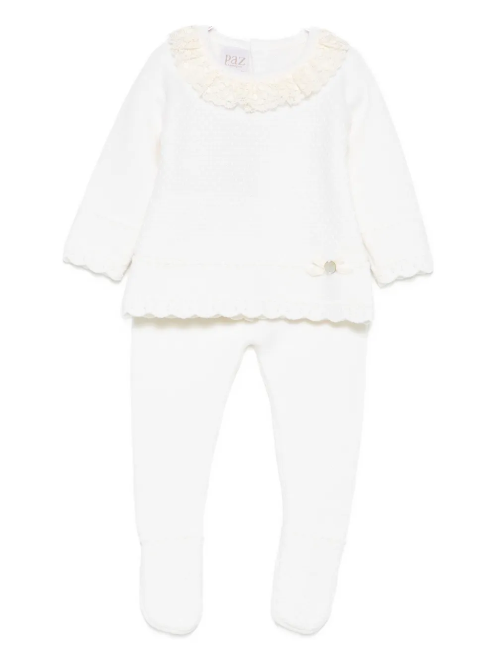 Paz Rodriguez Lace-trimmed Knitted Top And Trousers Set In White