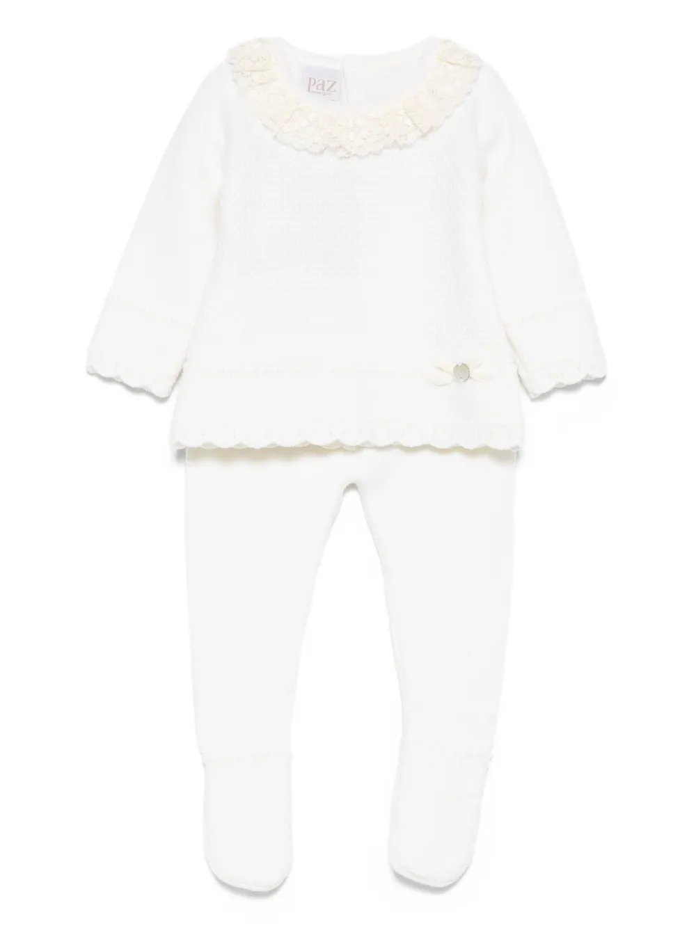 Paz Rodriguez Gebreide top en broek set met afwerking van kant Beige