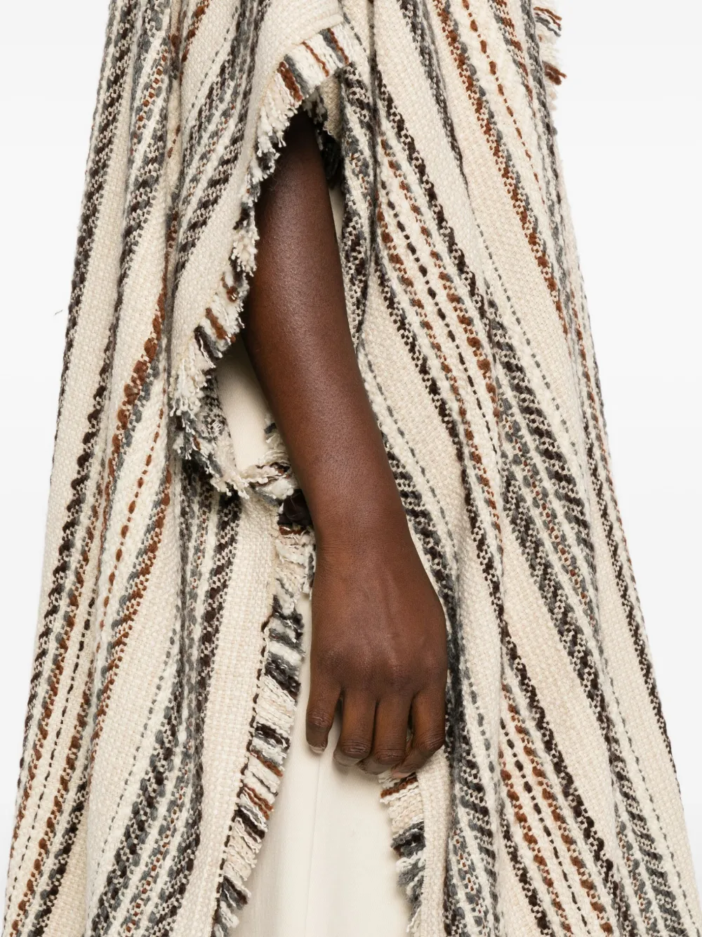 Isabel Marant Étoile Striped Fringed Hooded Coat In Neutral