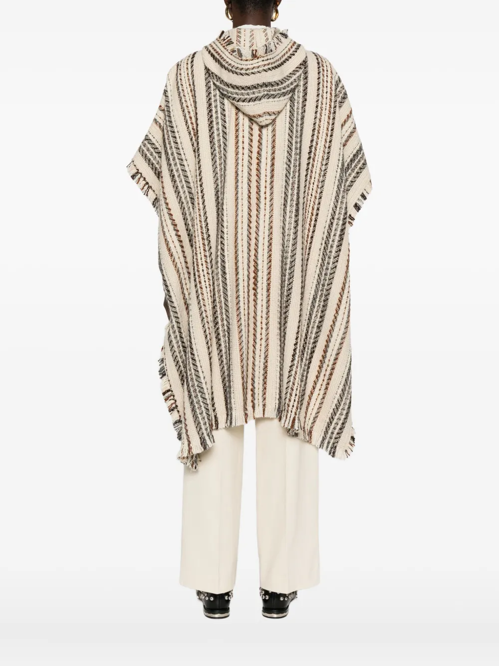 Isabel Marant Étoile Striped Fringed Hooded Coat In Neutral