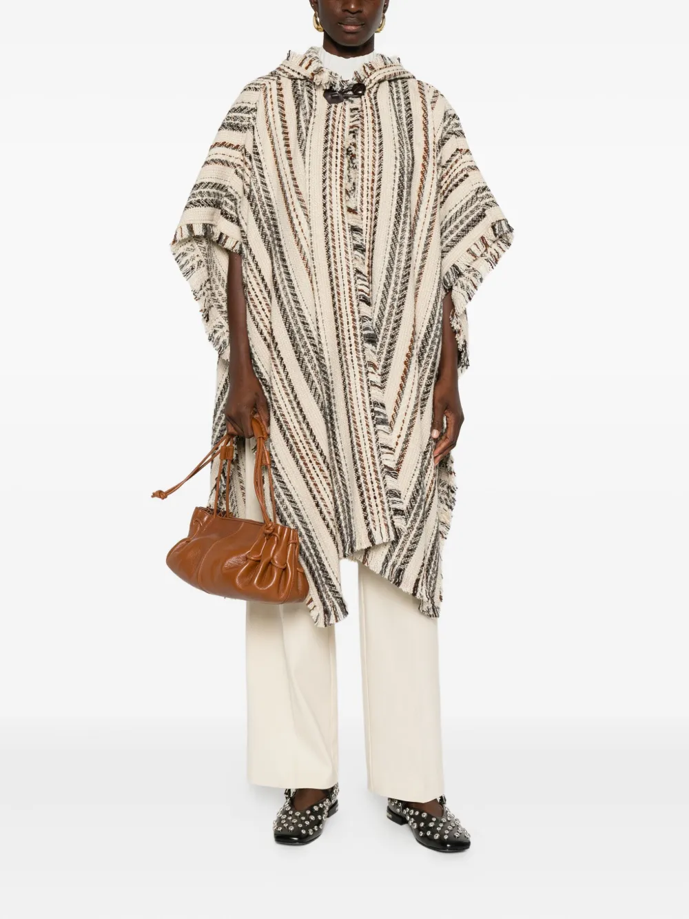 Isabel Marant Étoile Striped Fringed Hooded Coat In Neutral
