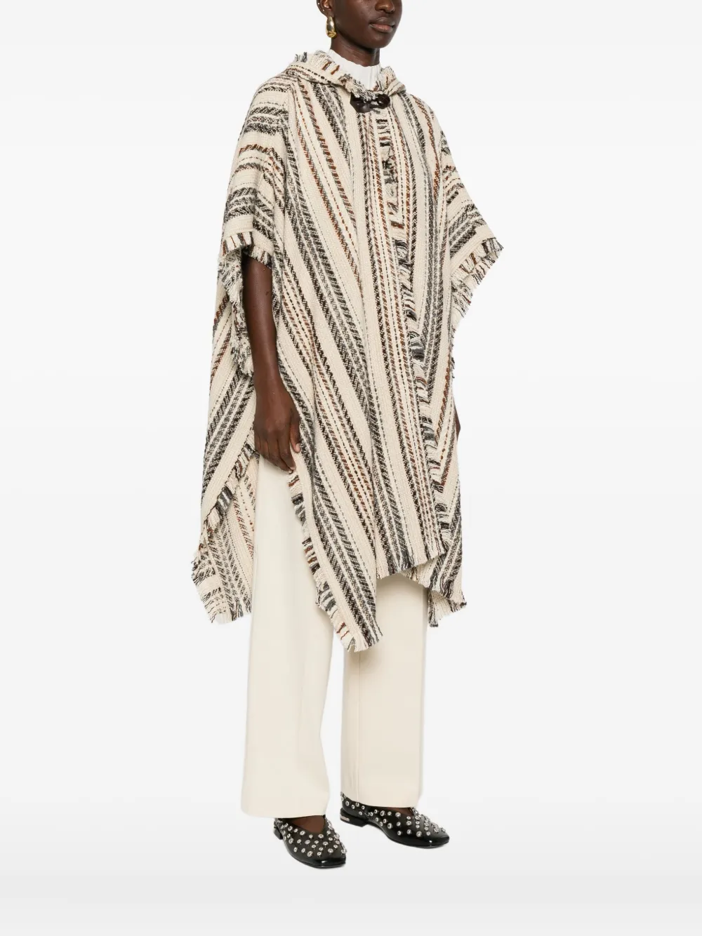 Isabel Marant Étoile Striped Fringed Hooded Coat In Neutral