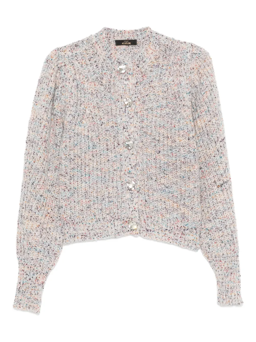 puff-sleeve speckled cardigan