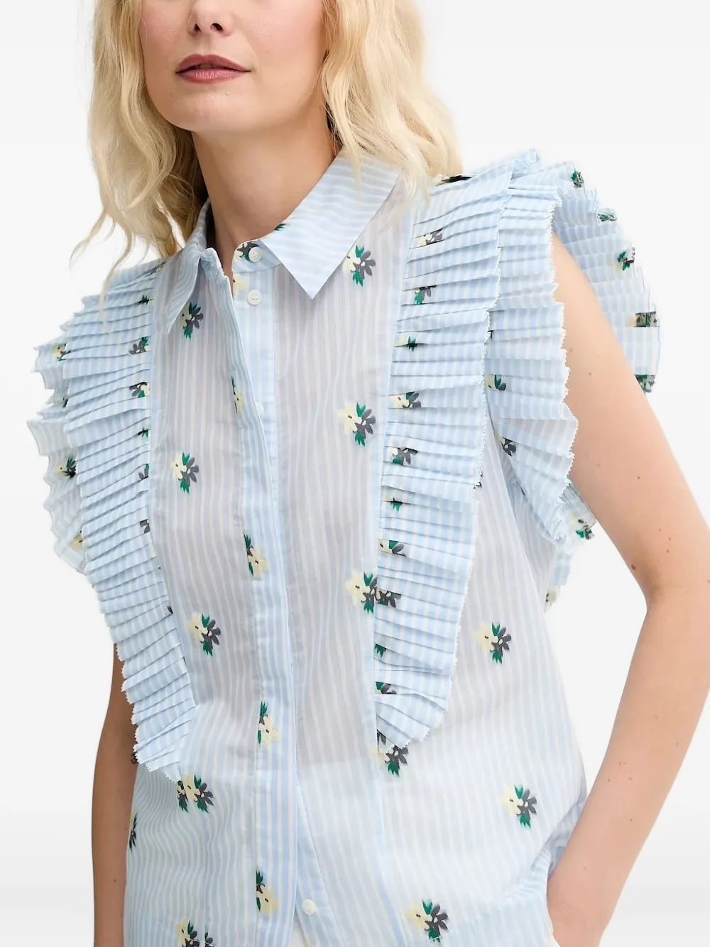 MUNTHE Must blouse met geplooide ruches Blauw