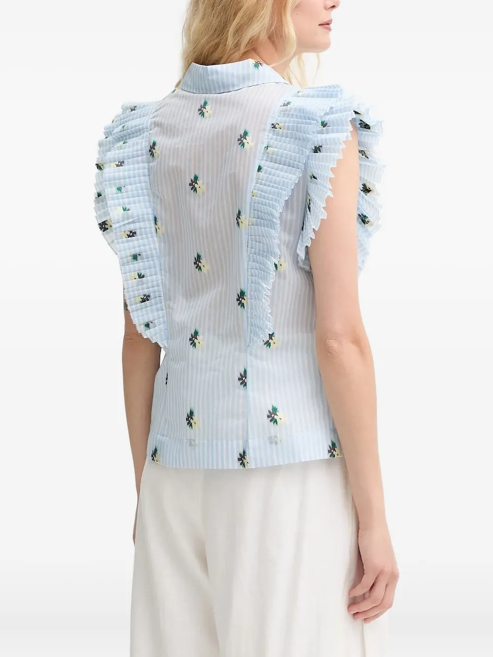 MUNTHE Must blouse met geplooide ruches - Blauw