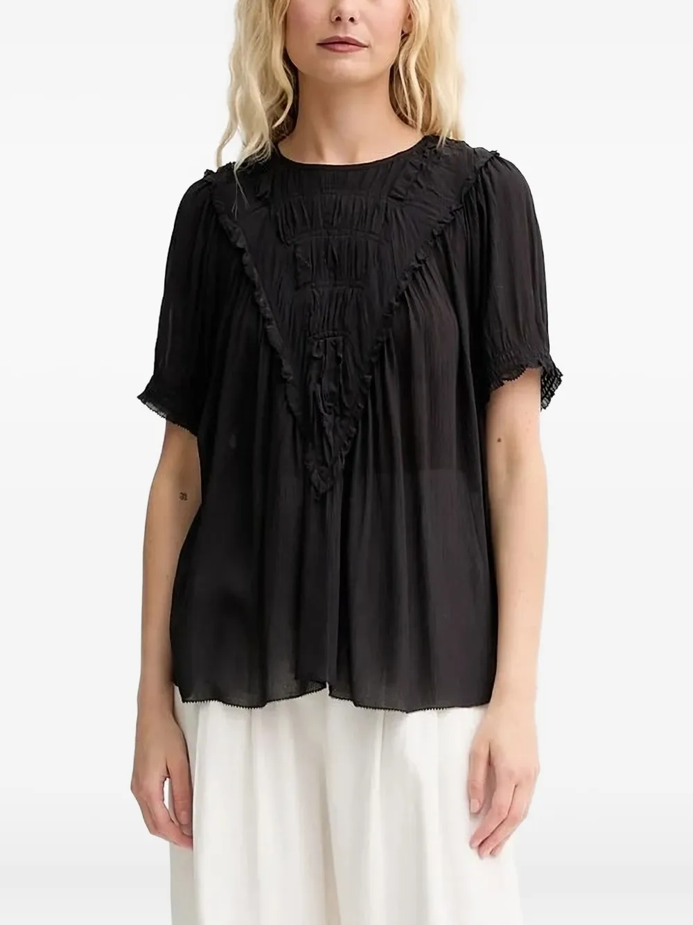 MUNTHE Perilla top met ruches Zwart