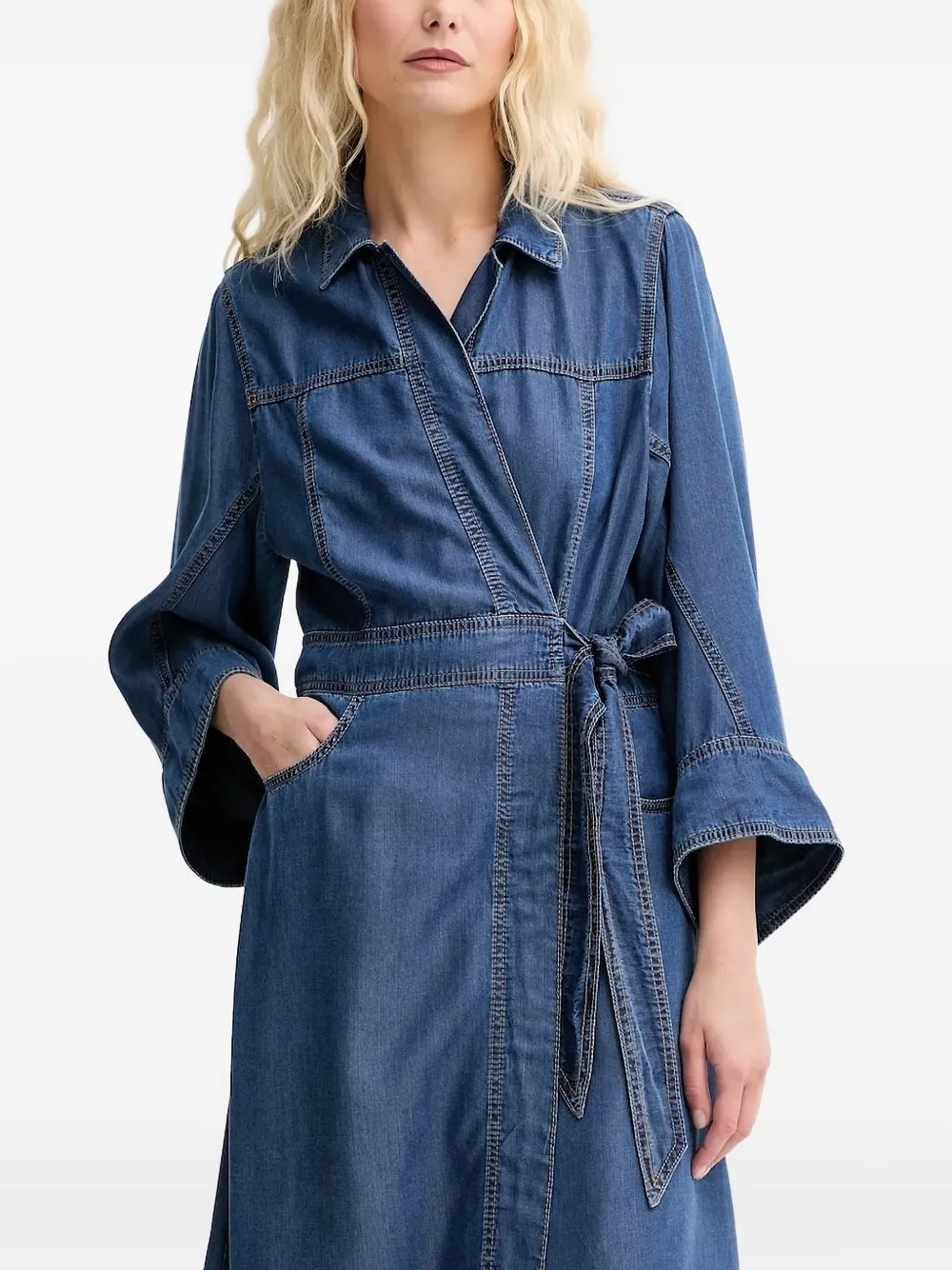 MUNTHE Prescott denim midi-wikkeljurk Blauw
