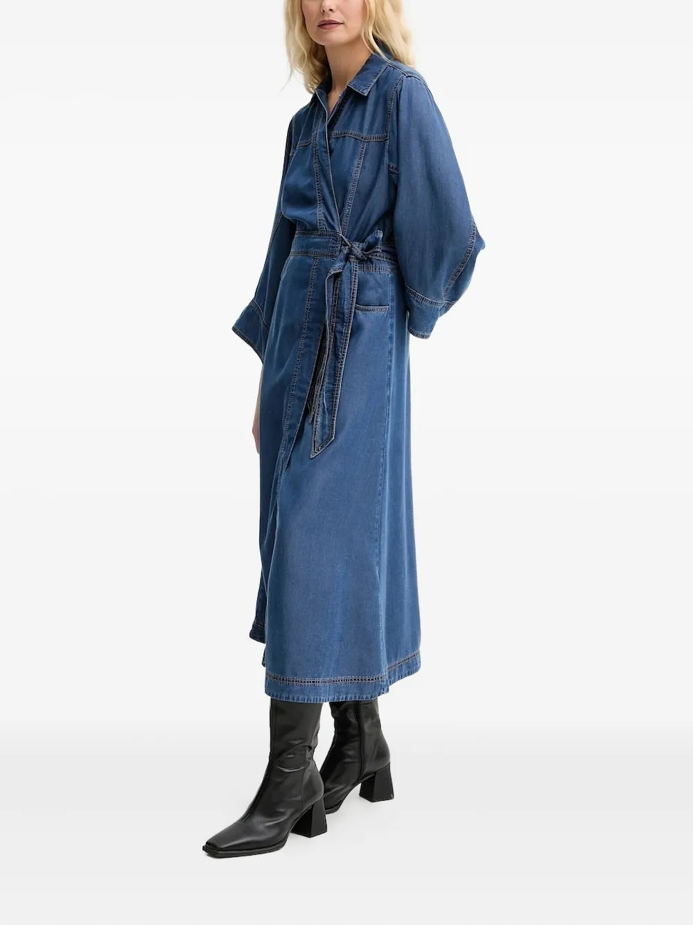 MUNTHE Prescott denim midi-wikkeljurk - Blauw