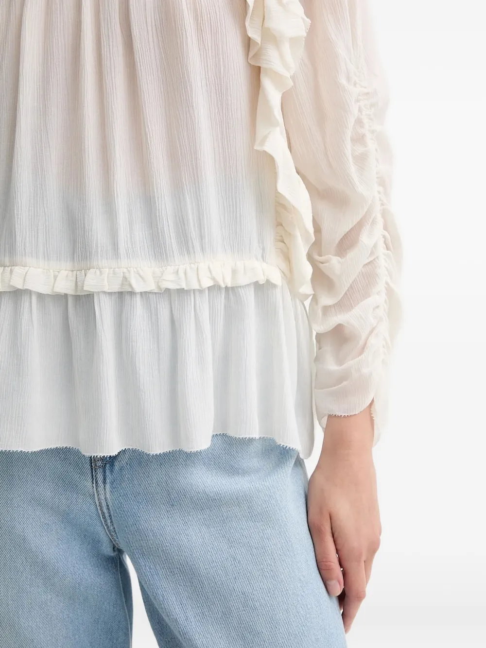 MUNTHE Crisp blouse met ruches Wit