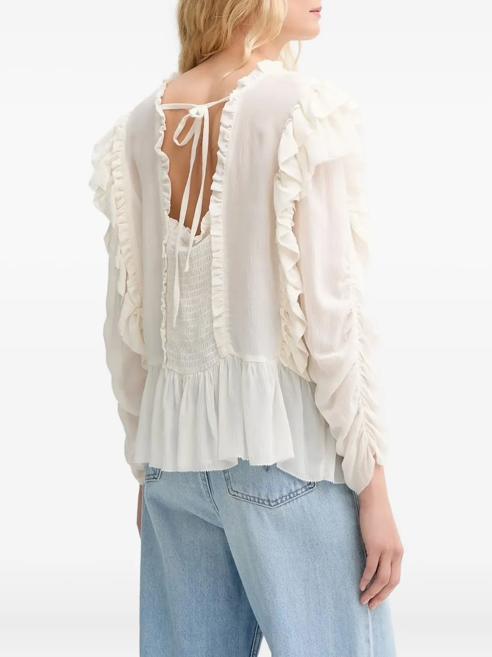 MUNTHE Crisp blouse met ruches - Wit