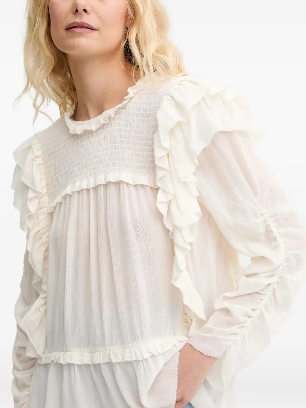 MUNTHE Crisp blouse met ruches Wit