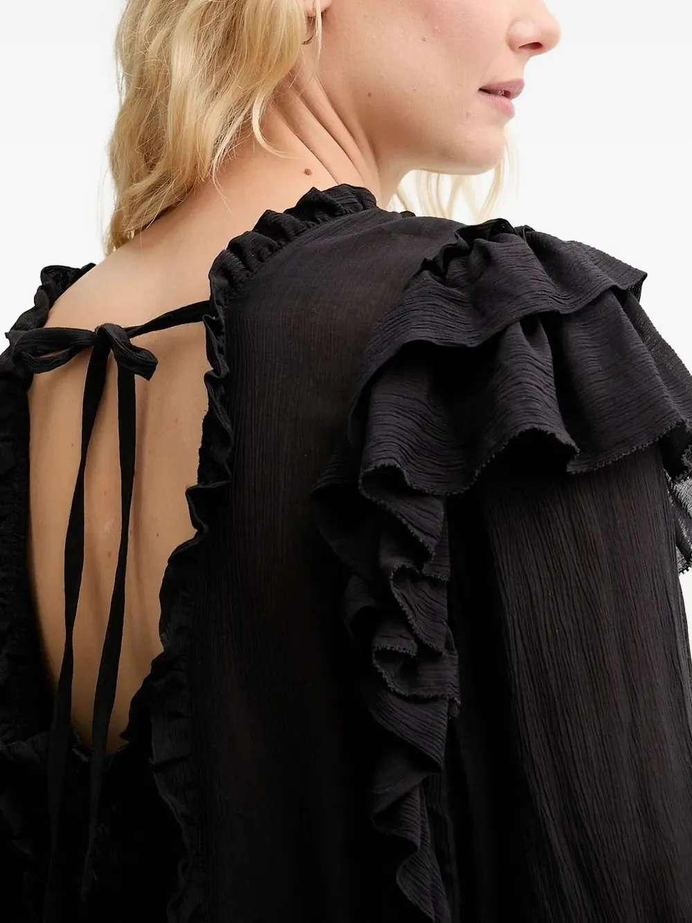 MUNTHE Crisp gesmockte blouse met ruches Zwart