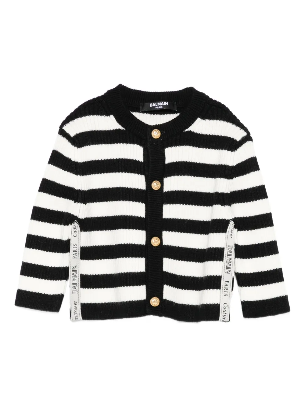 Balmain Kids stripe-detail cardigan Zwart