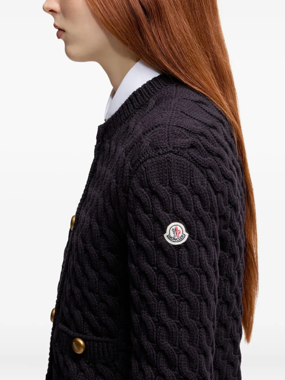 Moncler Cable-knit Button-up Cardigan In Blue