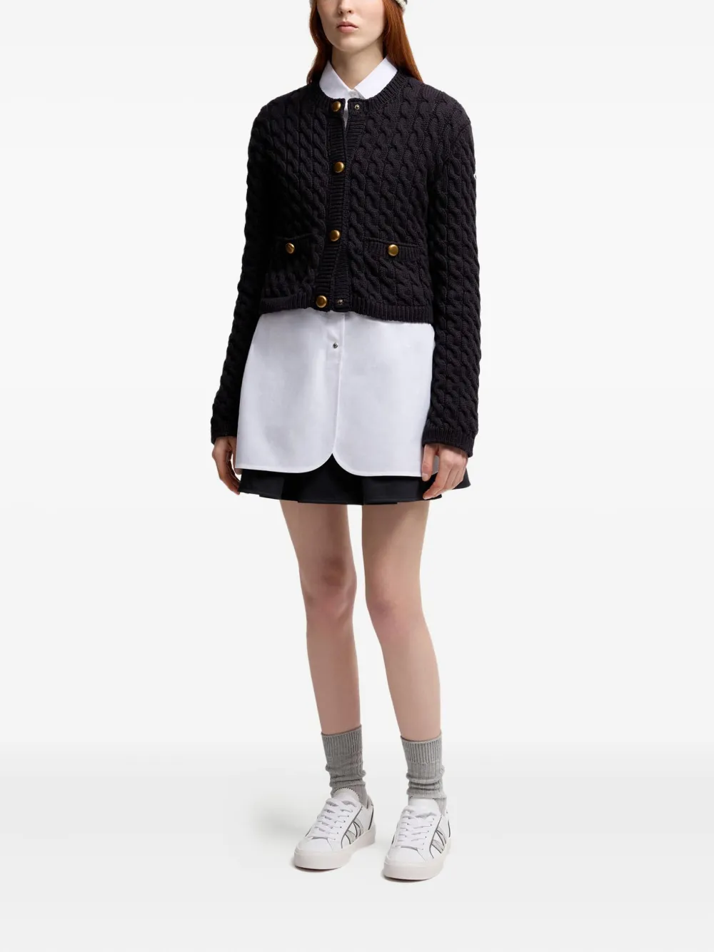 Moncler Cable-knit Button-up Cardigan In Blue