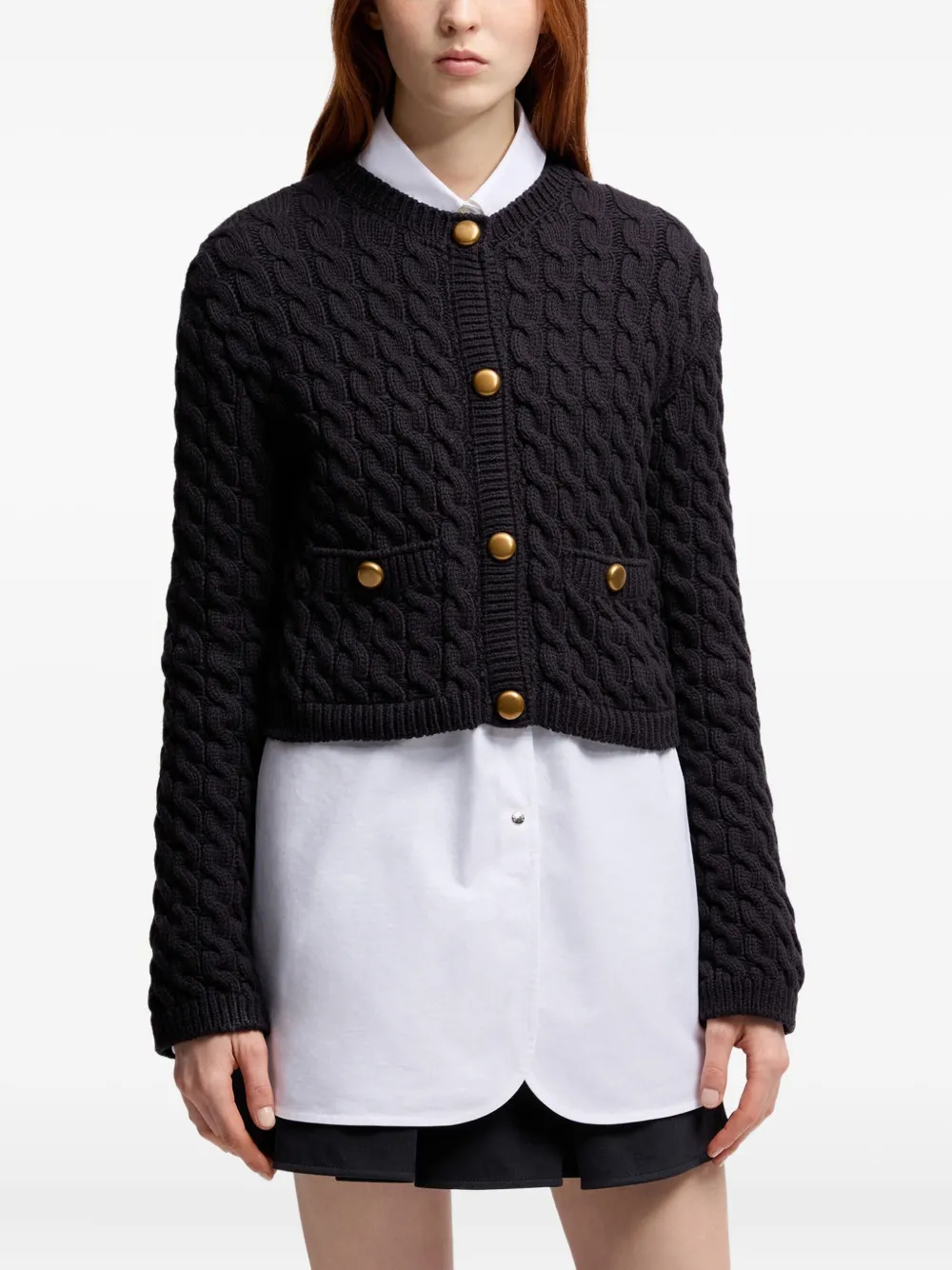 Moncler Cable-knit Button-up Cardigan In Blue