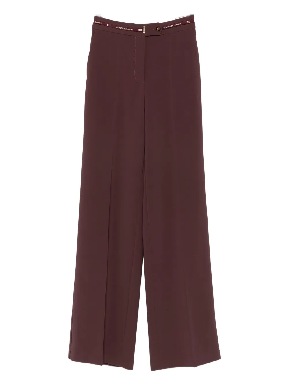 Elisabetta Franchi High-waisted Tailored Trousers With Subtle Logo Detail In Burgundy